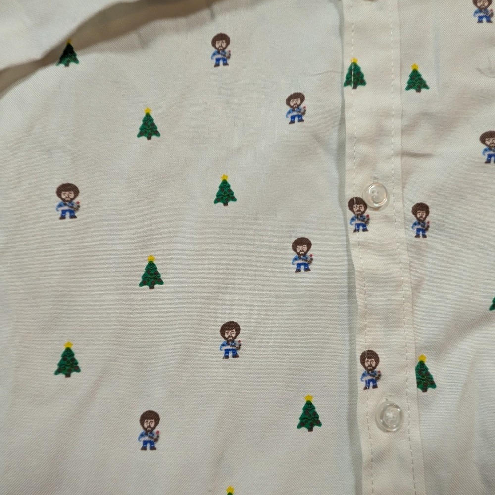 RSVLTS Button Down Shirt Mens Size XL Bob Ross Happy Little Trees Pixel Art - Picture 7 of 9